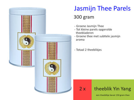 Jasmijn Thee Parels in Luxe Theeblik Yin Yang (2 blikjes, 300 gr)